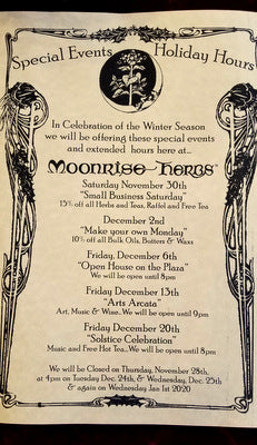 ¡Noticias especiales, ventas/eventos y recetas especiales de Moonrise Herbs para las fiestas!