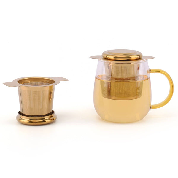 Silver & Yellow Gold Mesh Tea Infuser- Basket W/ Lid