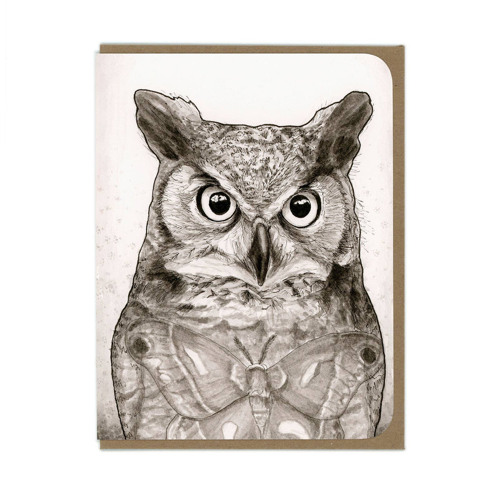 Owl and Moth Greeting Card